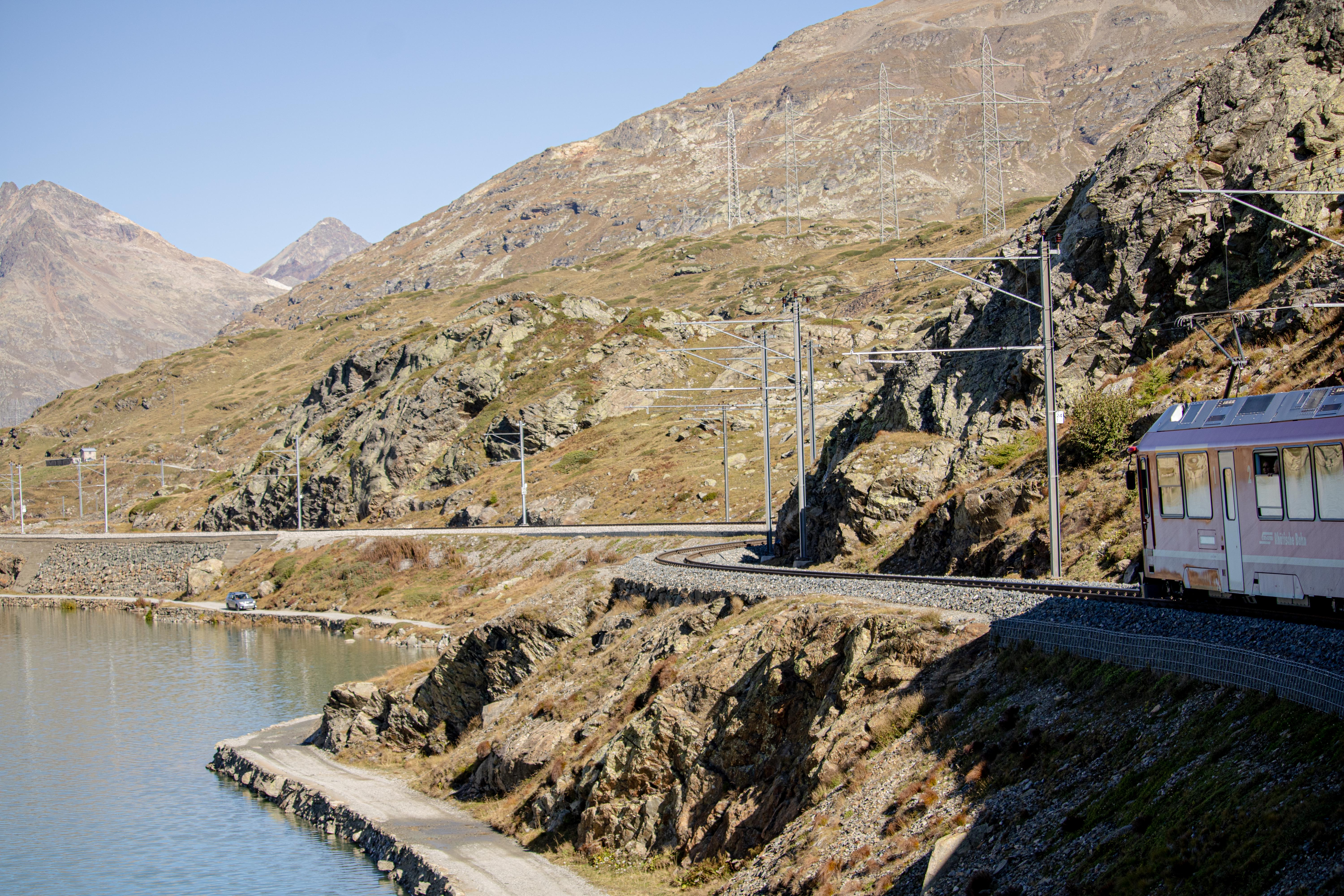 train next to lake